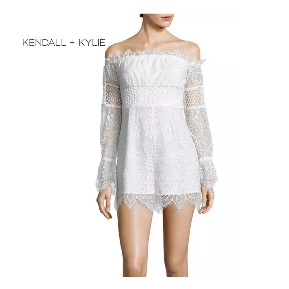✨Kendall & Kylie Chic White Lace Off-Shoulder Dress Romper